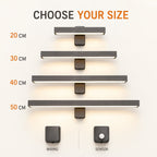 Choose your size graphic comparing 20, 30, 40 and 50cm in wiring and sensor