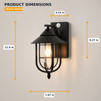 Dimensions graphic showing the nautical caged wall sconce at 7.87in wide and 12.9in high