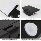 Angled LED wall light with motion sensor mounted on an exterior wall