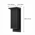 Dimensions graphic showing the tall reeded wall light at 51cm high and 19.5cm wide