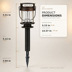 Dimensions graphic showing the lantern body, post and ground spike, 37cm total