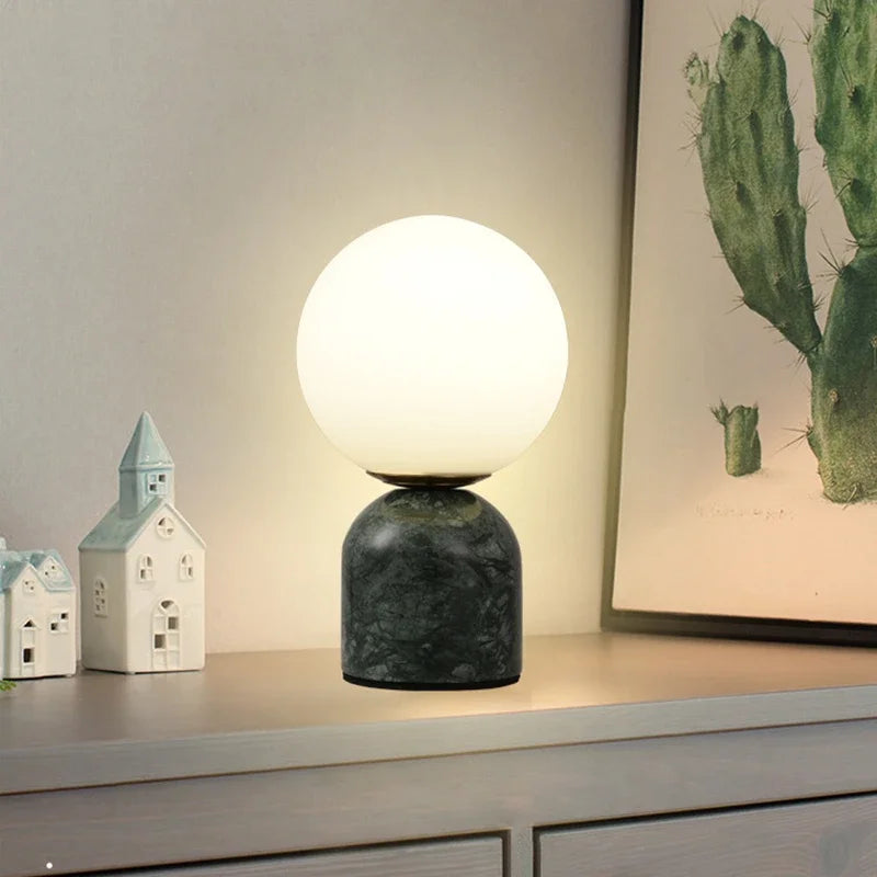 MarbleGlow | Elegant Contemporary Bedside Table Lamp with Frosted Shade 0