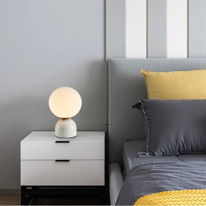 MarbleGlow | Elegant Contemporary Bedside Table Lamp with Frosted Shade 2