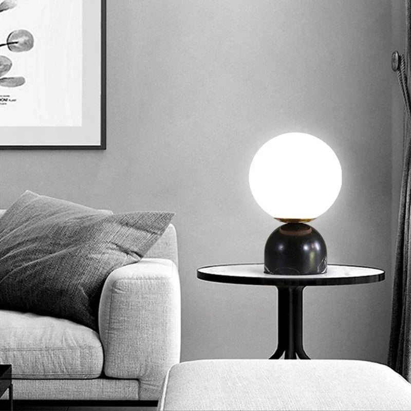 MarbleGlow | Elegant Contemporary Bedside Table Lamp with Frosted Shade 3