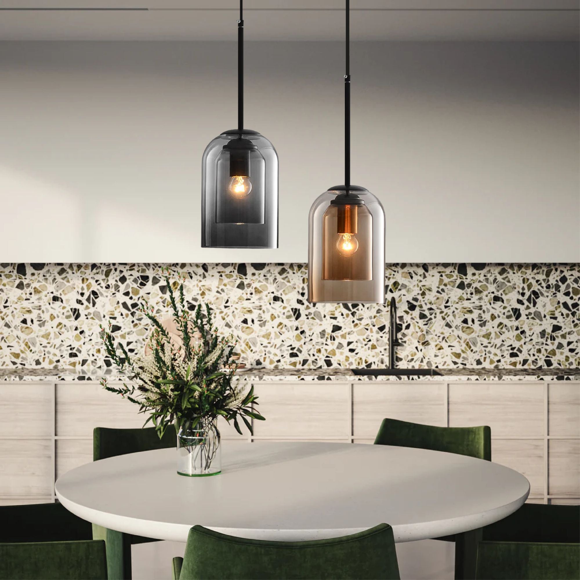 MiraGlass | Stylish Double-Layered Glass Pendant Lighting for Kitchen Island