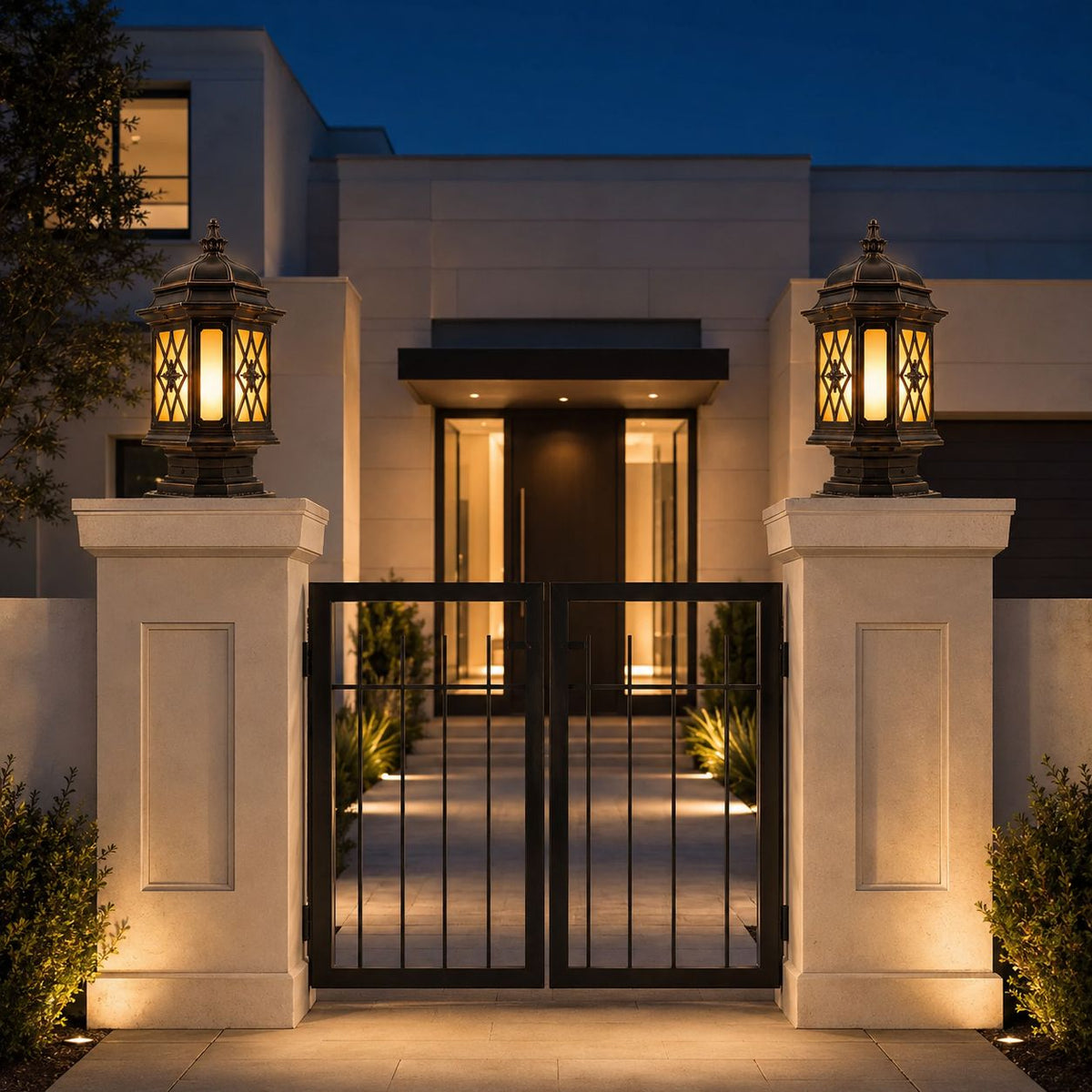 Hexagonal Outdoor Pillar Light | Gate Post Lantern, Frosted Glass