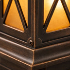 Close-up of the frosted glass panel and diamond fretwork on the lantern frame