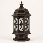 Studio view of the hexagonal pillar lantern in the antique bronze finish