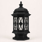 Studio view of the hexagonal pillar lantern in the black finish