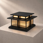 Studio view of the reeded post cap lantern with a solid black roof