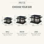 Size guide showing the small, medium and large reeded post cap lanterns