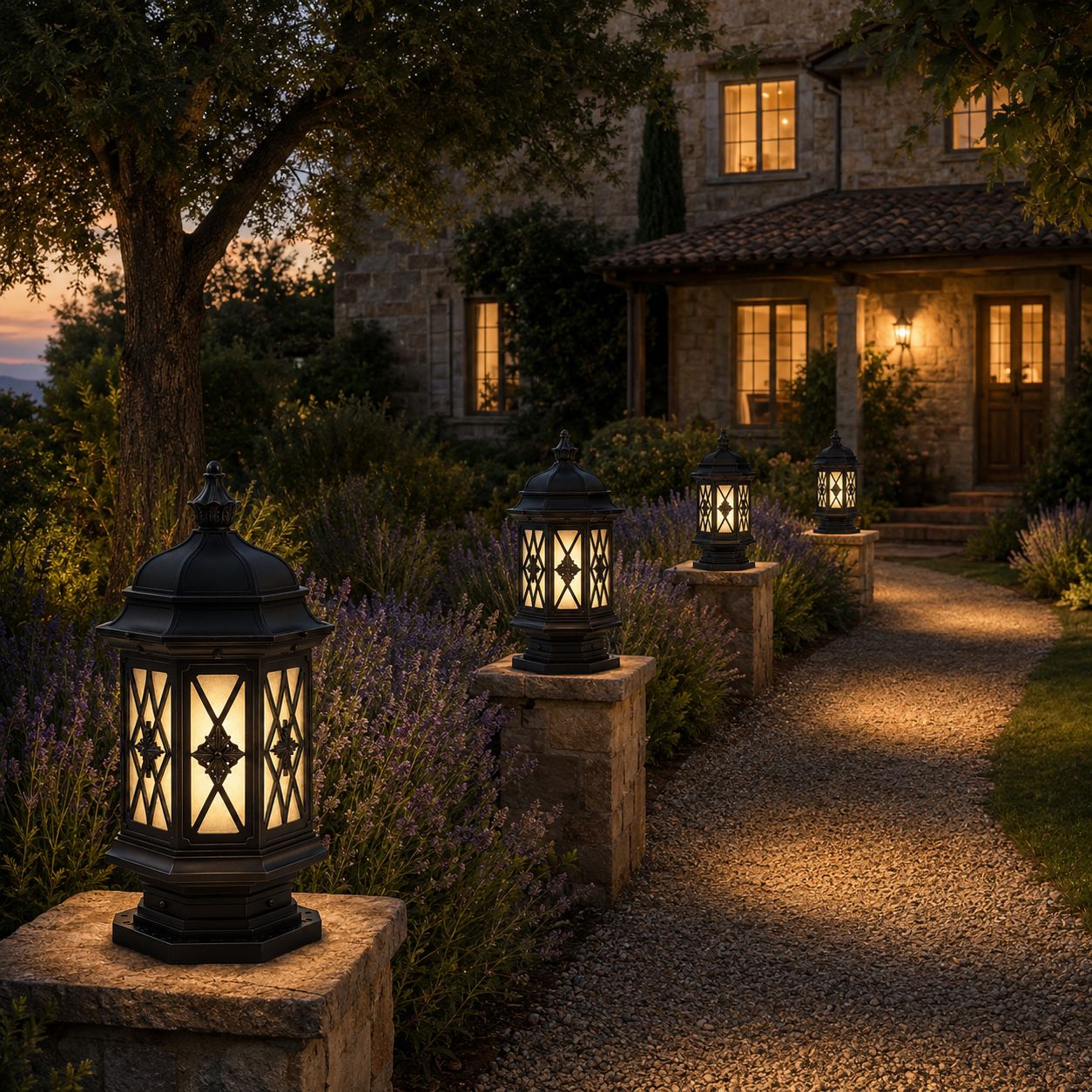 Hexagonal Outdoor Pillar Light | Gate Post Lantern, Frosted Glass