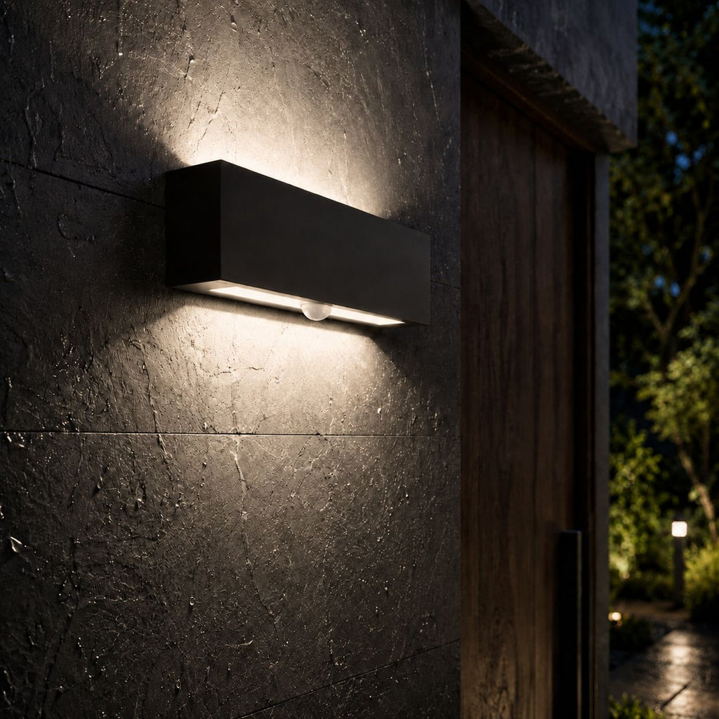 Up and down wall light, neutral 4000K, 24W black, with PIR sensor
