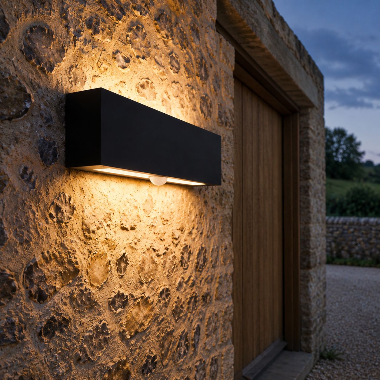 Up and down wall light, warm 3000K, 24W black, with PIR sensor