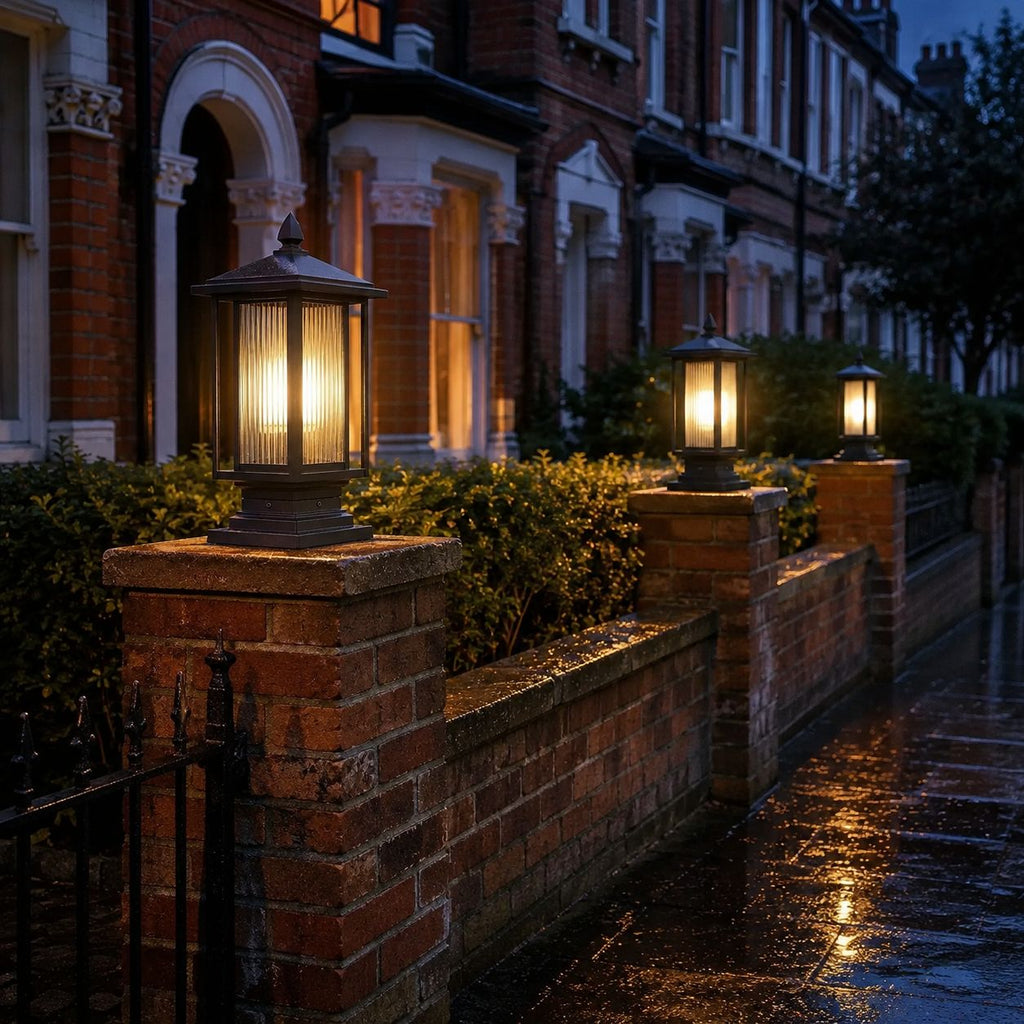Outdoor Post Light | Ribbed Glass Post Cap Lantern, 37cm