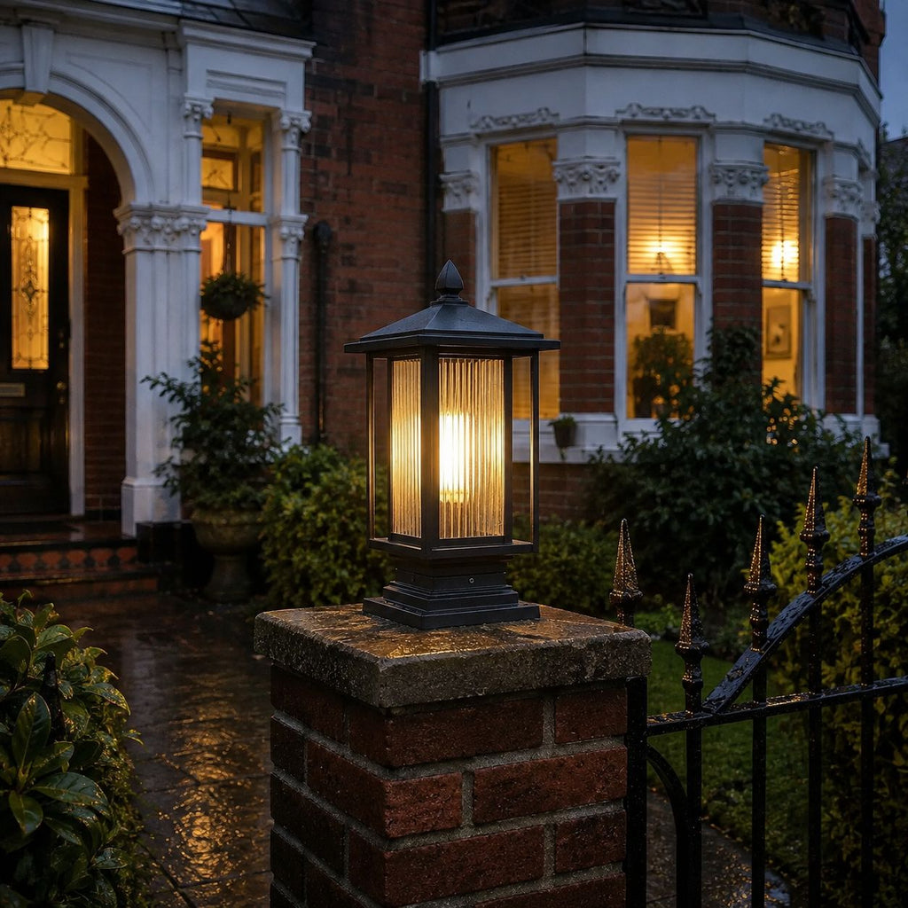 Outdoor Post Light | Ribbed Glass Post Cap Lantern, 37cm