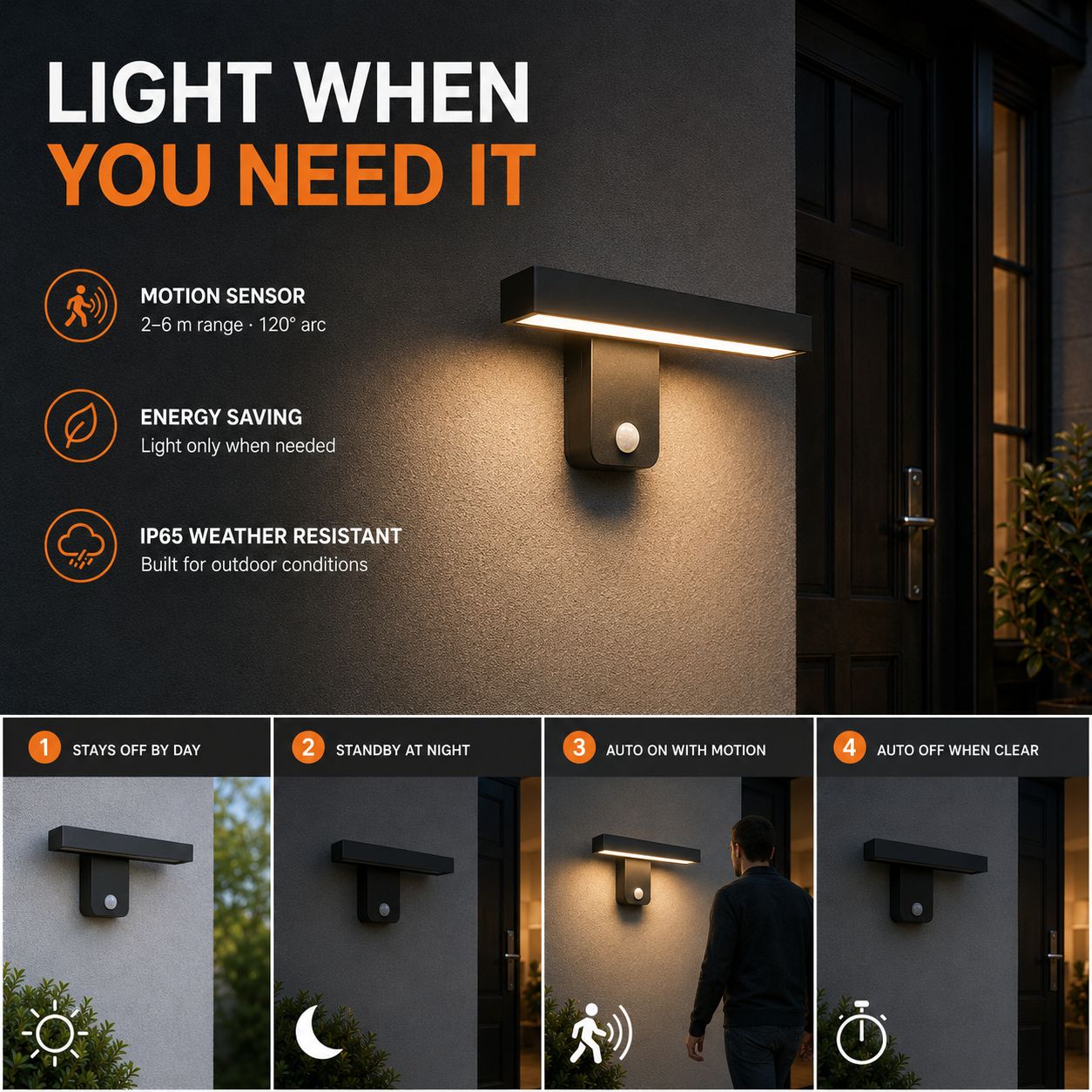 Outdoor Wall Light | Linear LED Bar, Sensor Option, 20 to 50cm