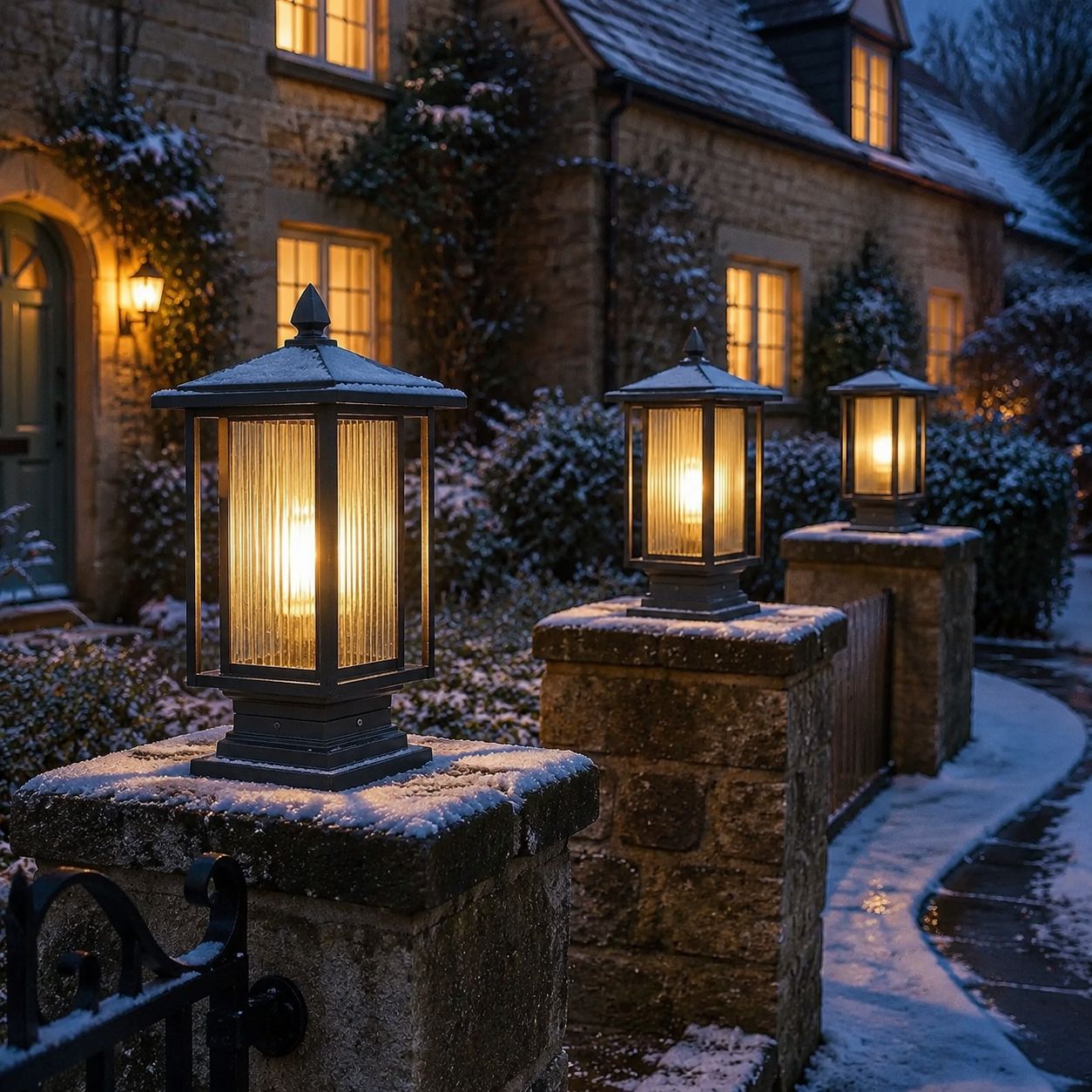 Outdoor Post Light | Ribbed Glass Post Cap Lantern, 37cm