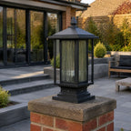 Outdoor Post Light | Ribbed Glass Post Cap Lantern, 37cm