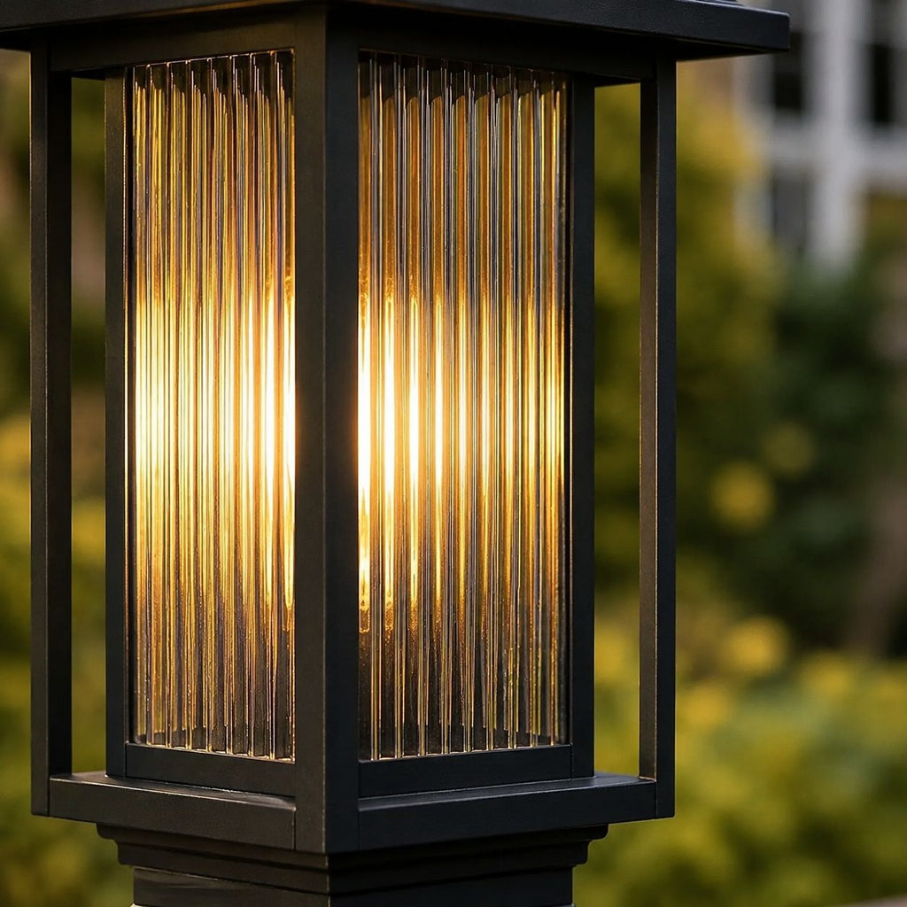 Outdoor Post Light | Ribbed Glass Post Cap Lantern, 37cm