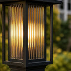 Outdoor Post Light | Ribbed Glass Post Cap Lantern, 37cm