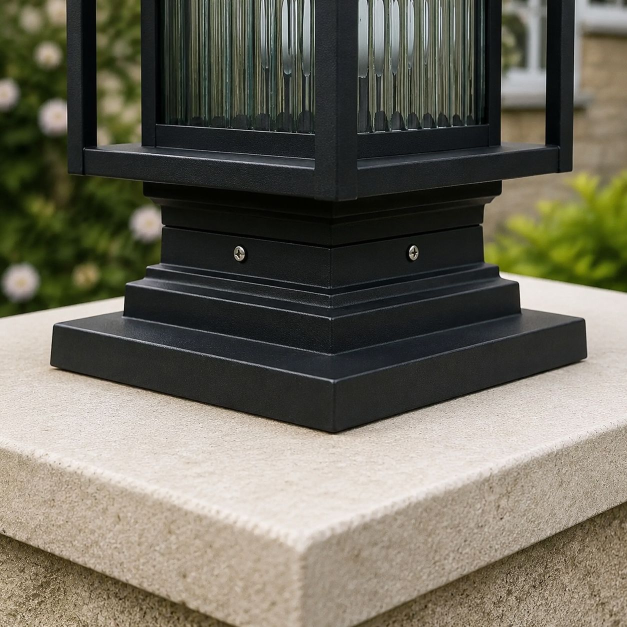 Outdoor Post Light | Ribbed Glass Post Cap Lantern, 37cm
