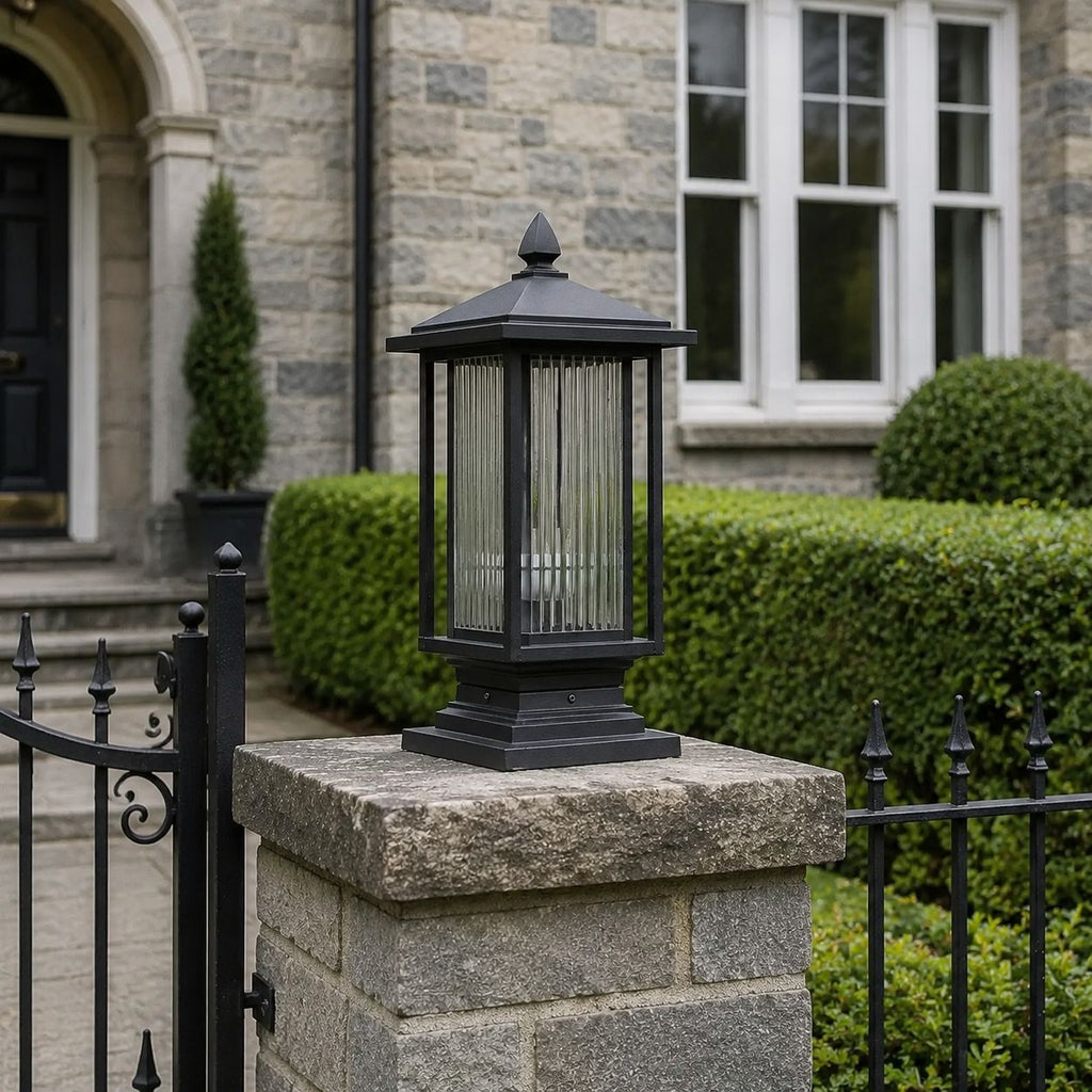 Outdoor Post Light | Ribbed Glass Post Cap Lantern, 37cm