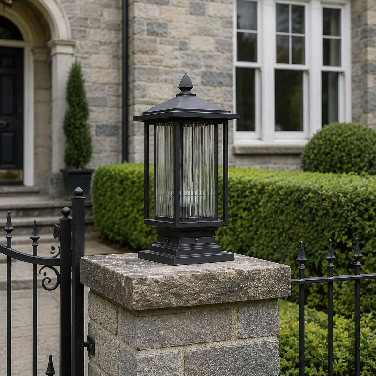 Outdoor Post Light | Ribbed Glass Post Cap Lantern, 37cm