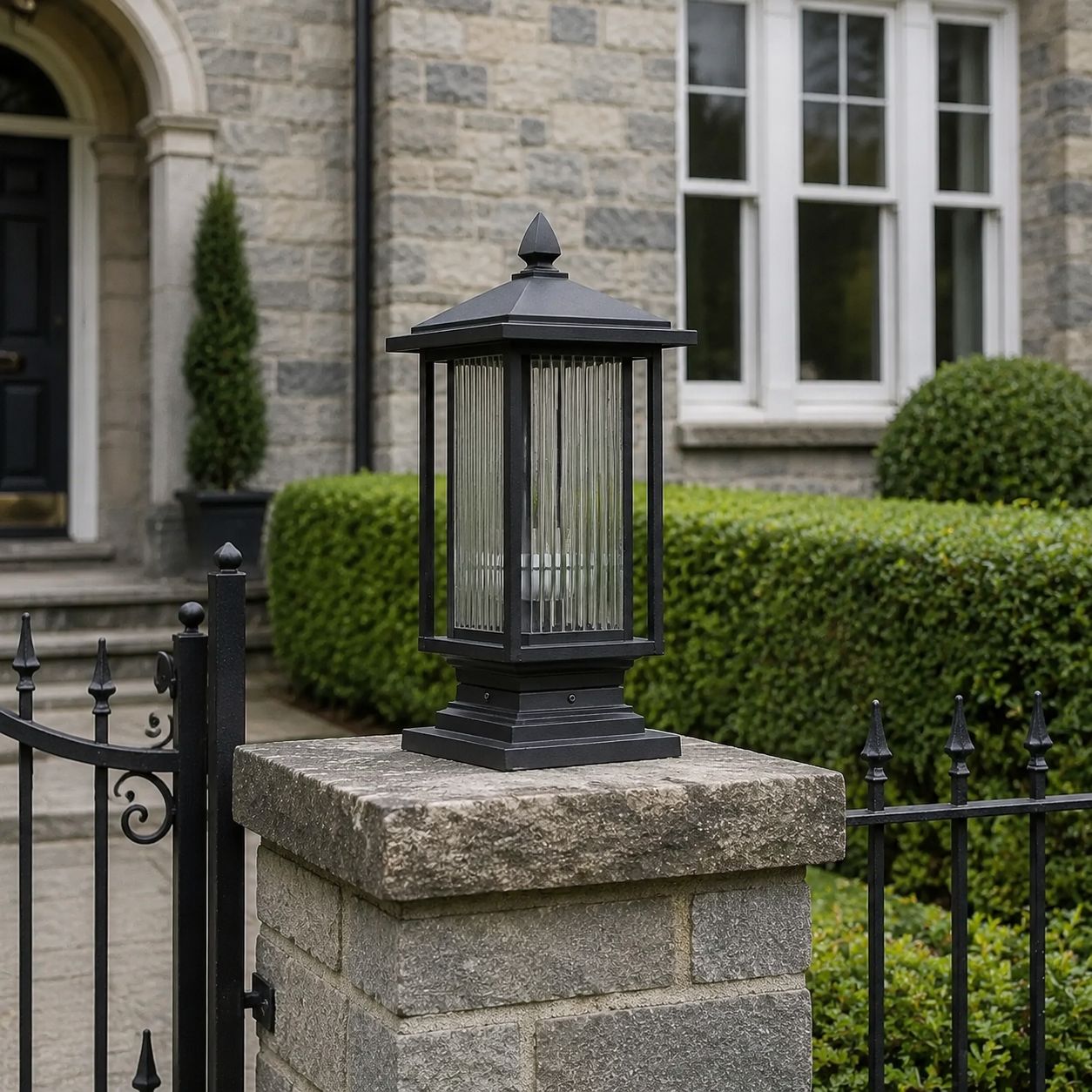 Outdoor Post Light | Ribbed Glass Post Cap Lantern, 37cm