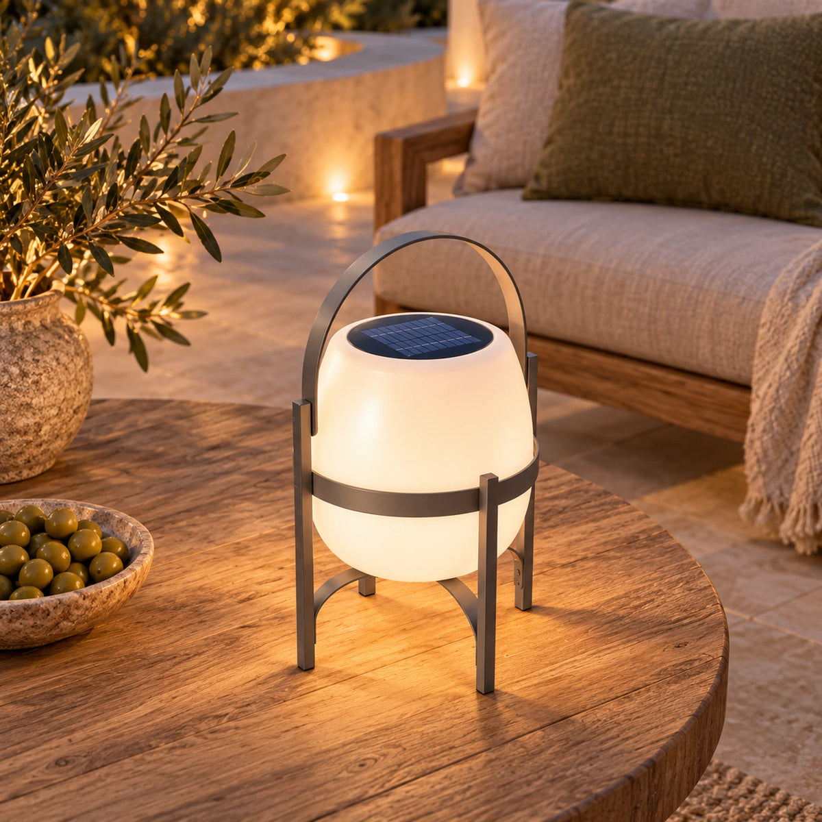 Ovella | Sculptural Rechargeable Outdoor Lantern with Solar Charging, Warm 3000K LED & IP65 Protection