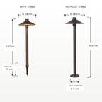 Size guide comparing the staked and base-mounted umbrella path light
