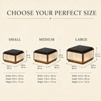 Size guide showing the small, medium and large square post cap lights