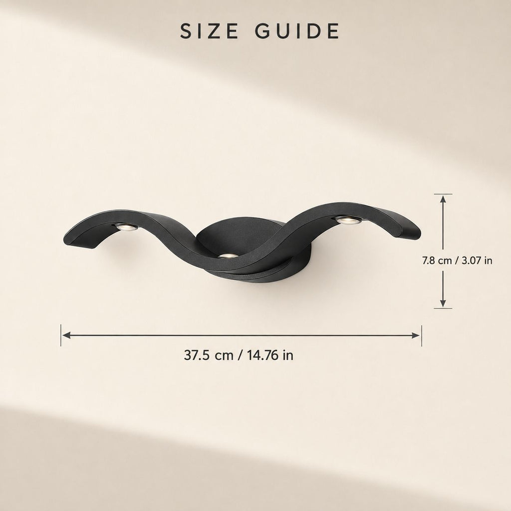 Size guide showing the wave wall light at 37.5cm wide and 7.8cm high
