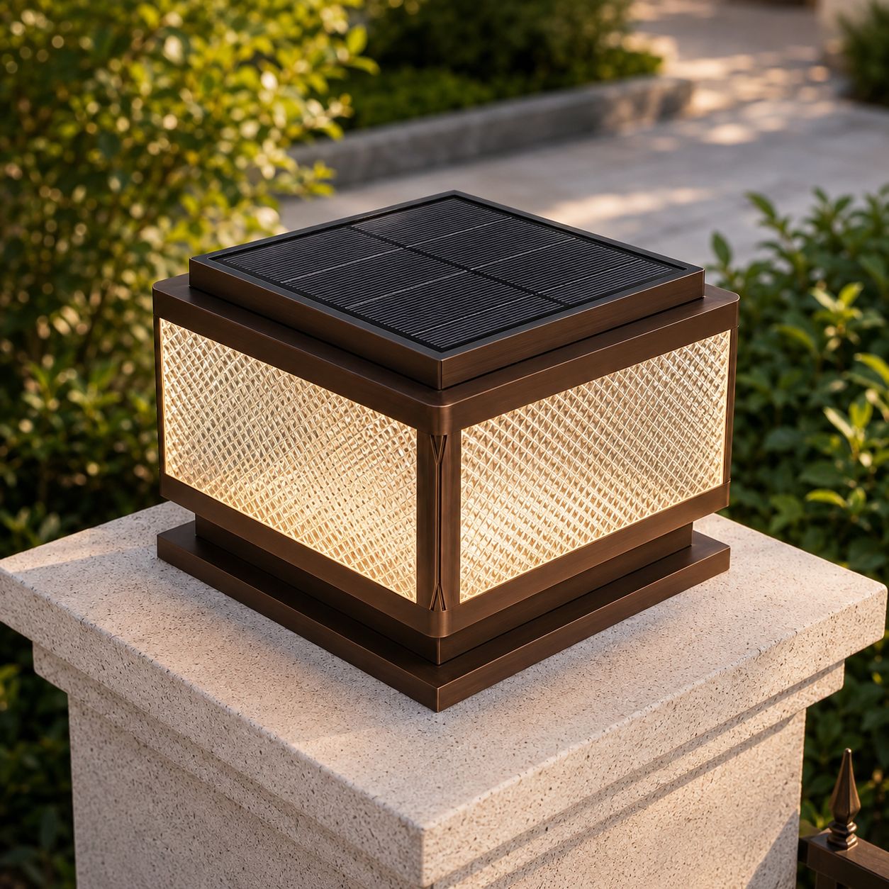 Solar version of the post cap light, with the panel set into the top