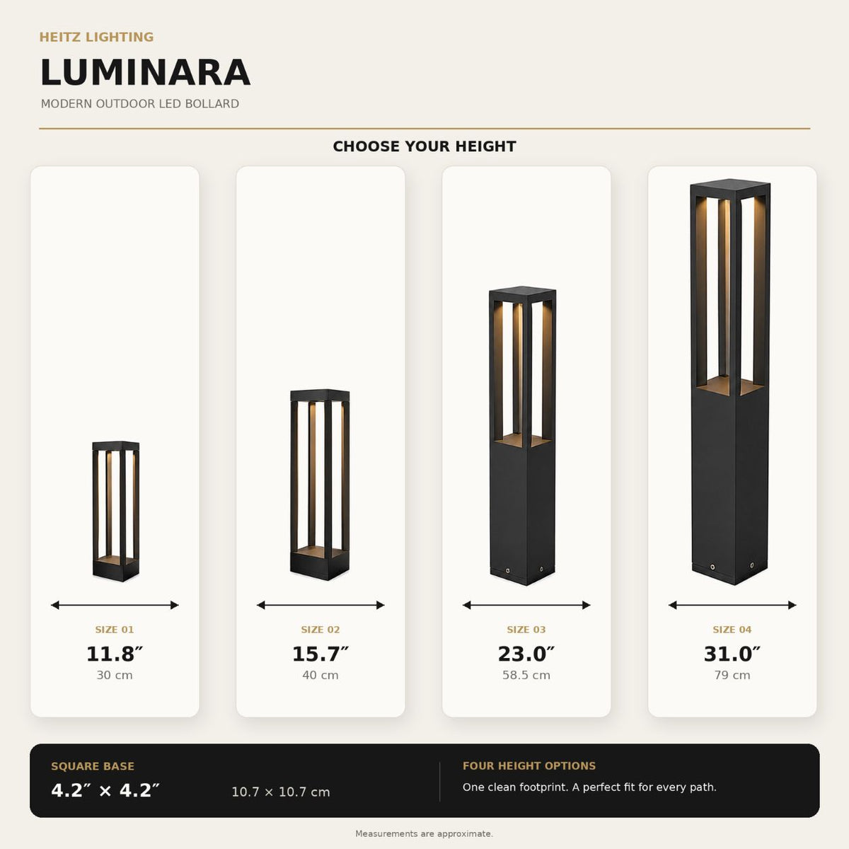 LED Garden Bollard Light | Black Aluminium Path Light, 4 Heights