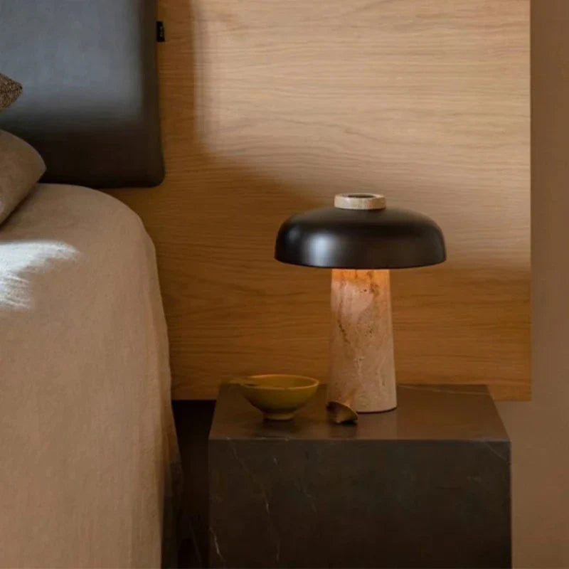 TravertineGlow | Elegant Natural Stone Table Lamp for Bedroom and Living Room 0