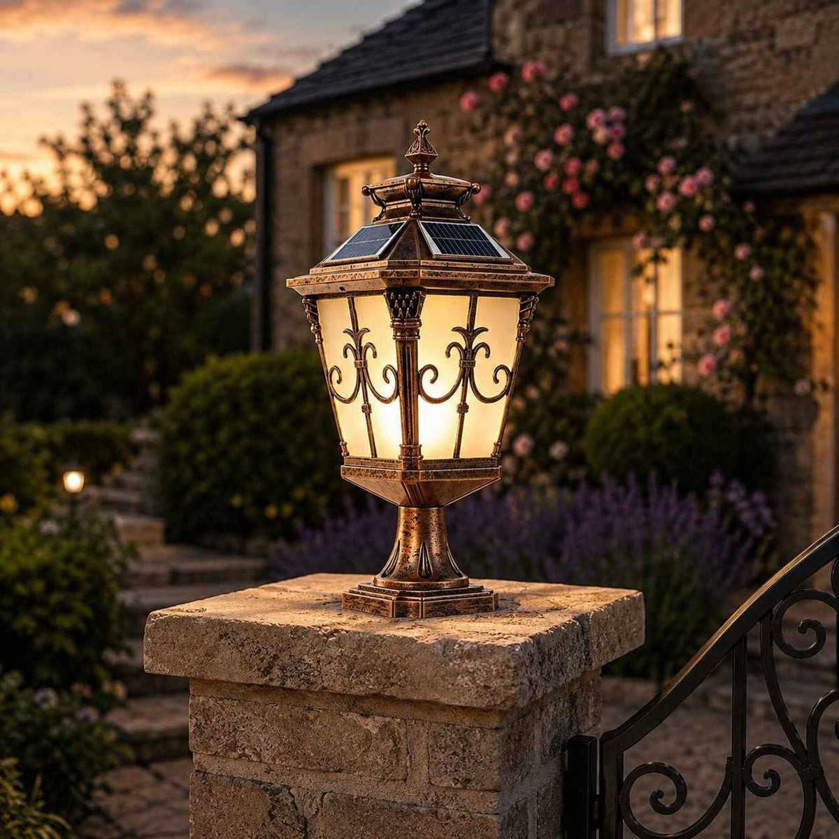 VictorianGlow | Elegant Durable Solar Outdoor Fence Post Light