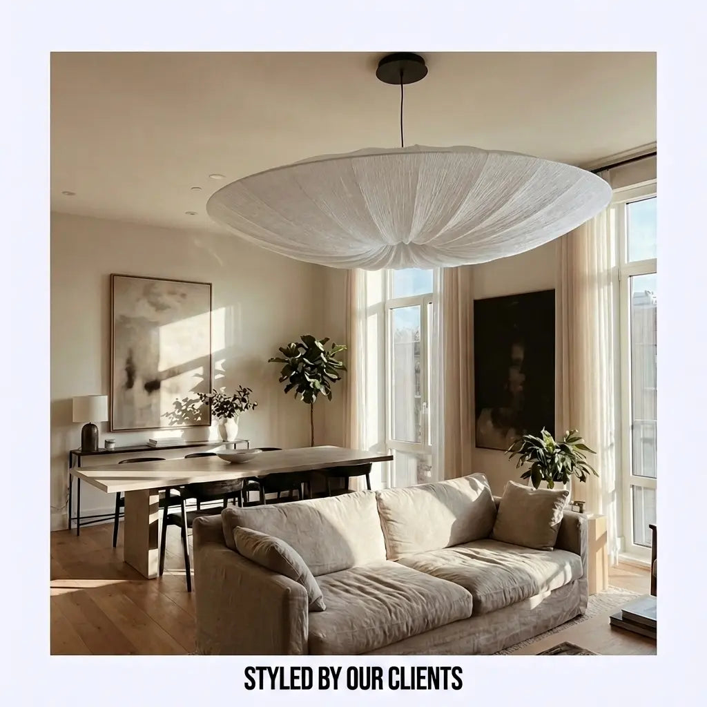 WabiSabiGlow | Serene Minimalist Cloth Kitchen Pendant Lighting Fixture 4