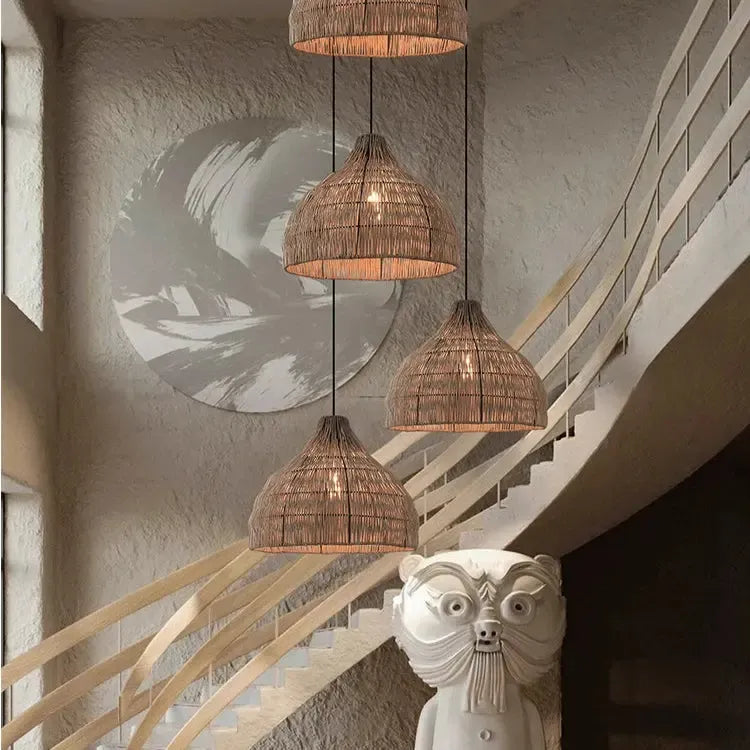WickerGlow | Elegant Handwoven Rattan Pendant Light Fixture 6
