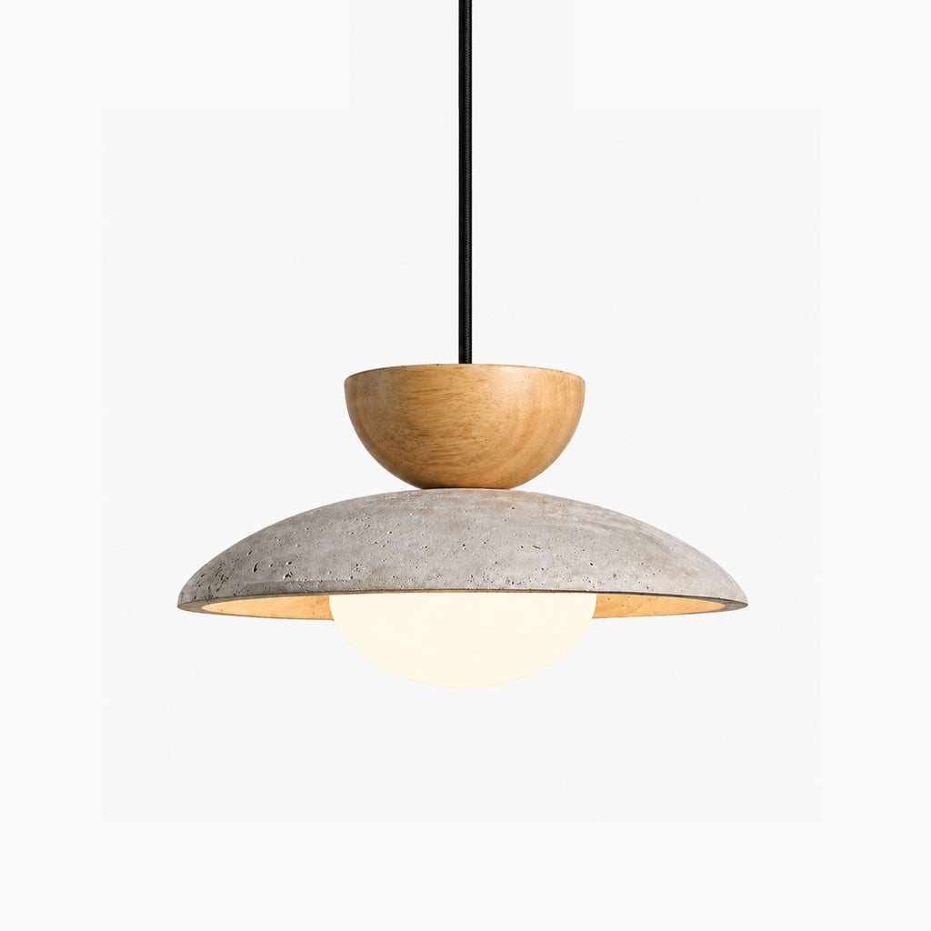 Pendant light with natural wood and travertine design for modern interiors