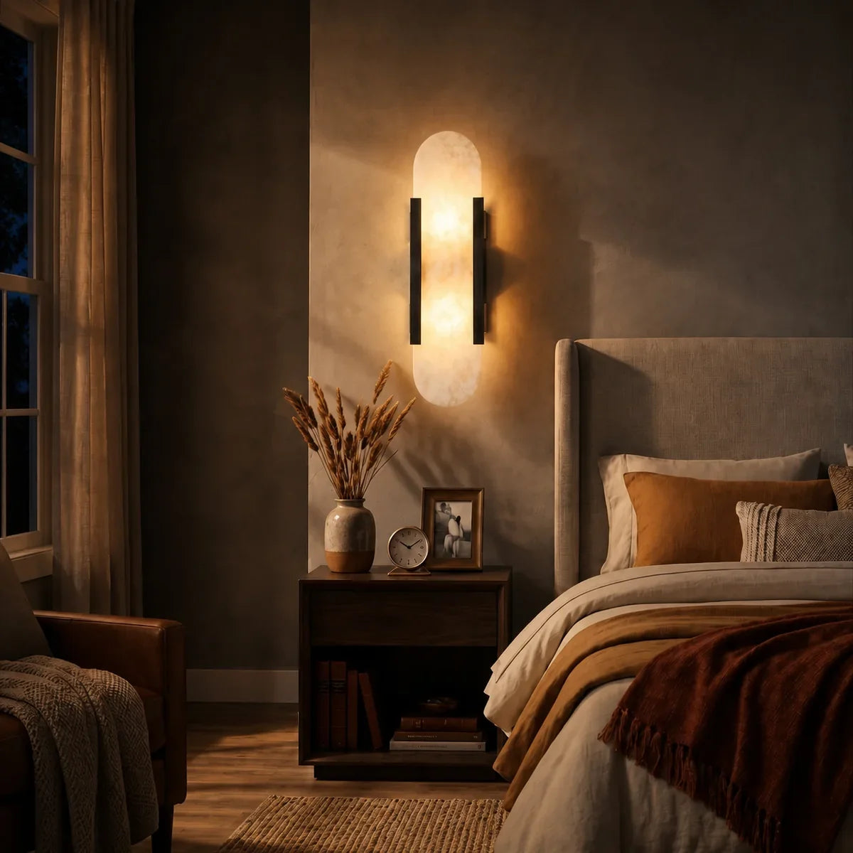 AlabasterGlow Modern large black wall sconce close lifestyle view