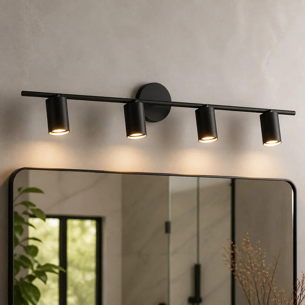 BrassAura four-head matte black adjustable wall spotlight