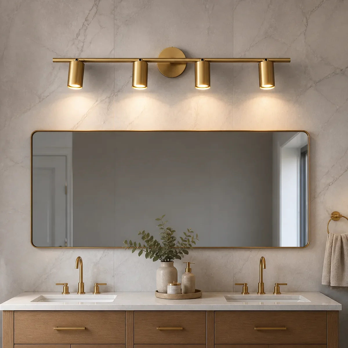 BrassAura four-head brass adjustable wall spotlight
