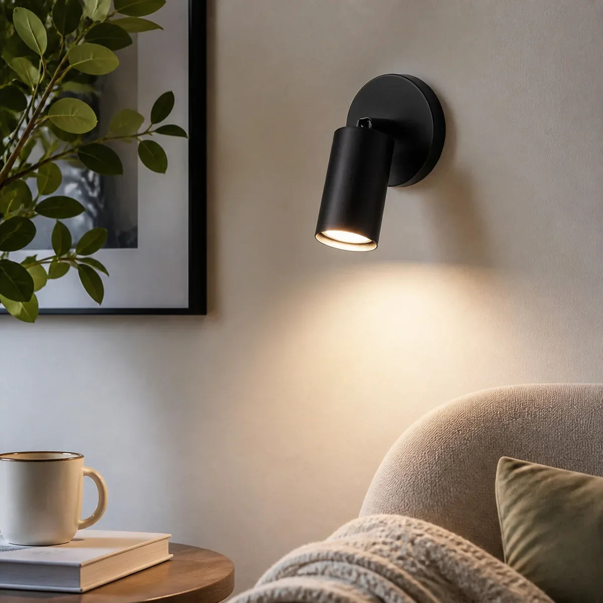 BrassAura one-head matte black adjustable wall spotlight