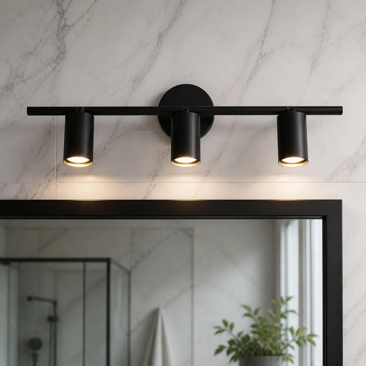 BrassAura three-head matte black adjustable wall spotlight