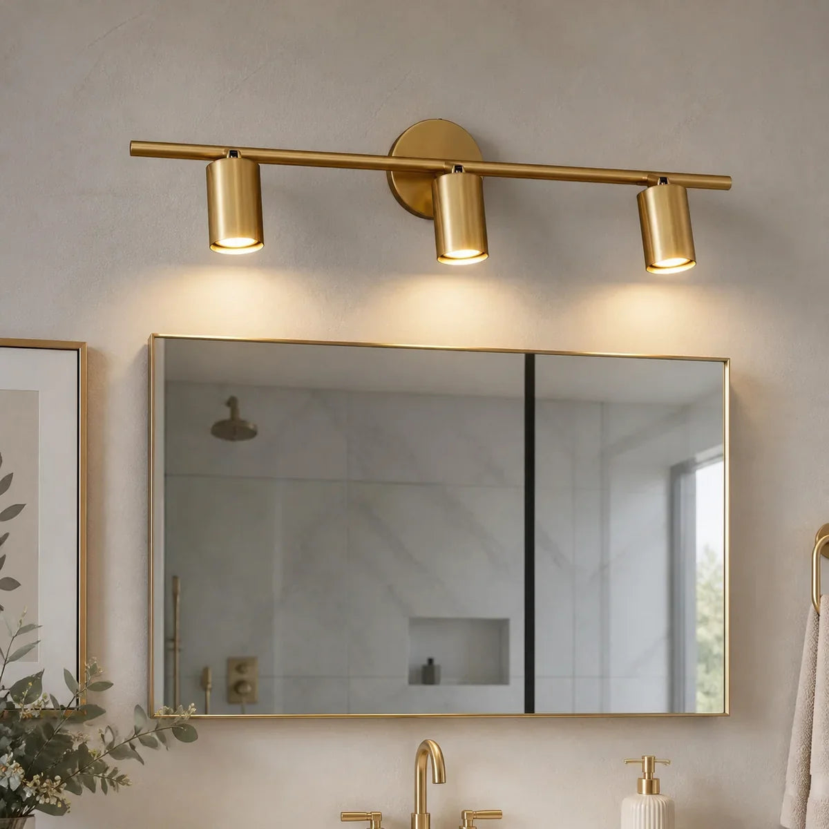BrassAura three-head brass adjustable wall spotlight