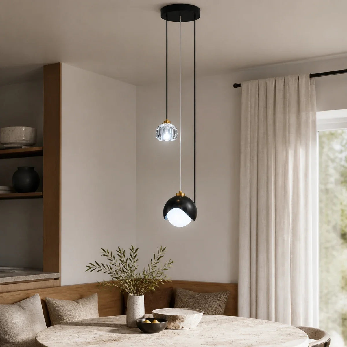 Luminara | Stylish Black Glass Pendant Light for Kitchen & Dining — variant black cool light