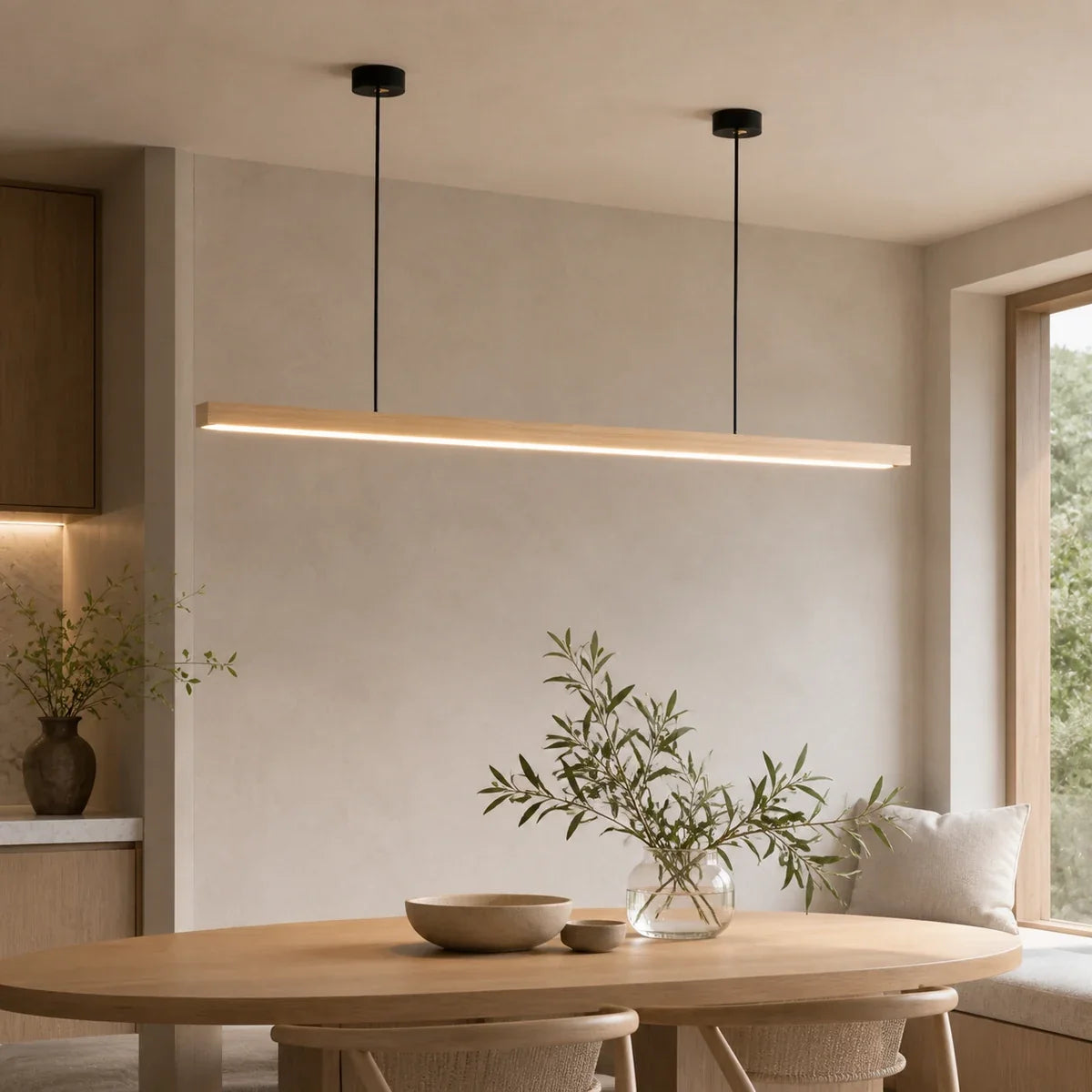 TimberGlow | Stylish Adjustable Wooden Kitchen Pendant Lighting Fixture — variant pine 2 mounts 31 5in 80cm