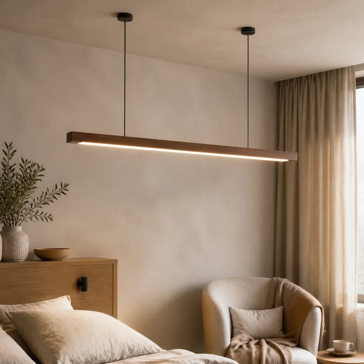 TimberGlow | Stylish Adjustable Wooden Kitchen Pendant Lighting Fixture — variant walnut 2 mounts 31 5in 80cm