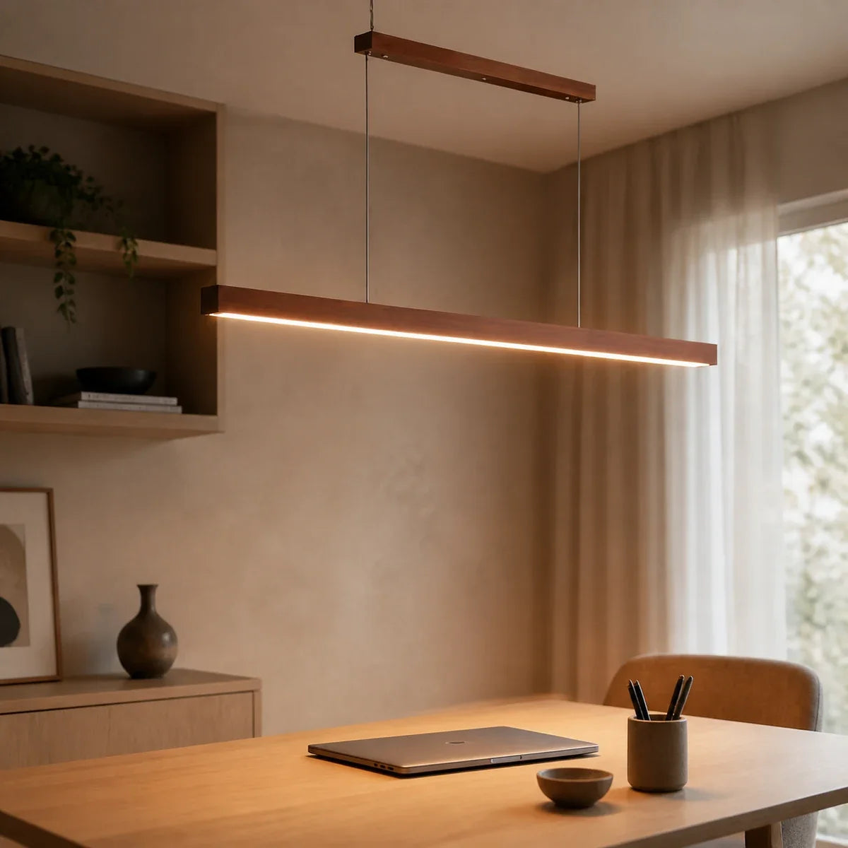 TimberGlow | Stylish Adjustable Wooden Kitchen Pendant Lighting Fixture — variant walnut 1 mount 31 5in 80cm